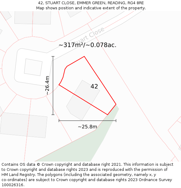 42, STUART CLOSE, EMMER GREEN, READING, RG4 8RE: Plot and title map