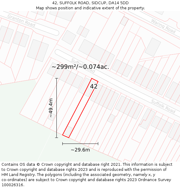 42, SUFFOLK ROAD, SIDCUP, DA14 5DD: Plot and title map