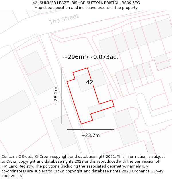 42, SUMMER LEAZE, BISHOP SUTTON, BRISTOL, BS39 5EG: Plot and title map