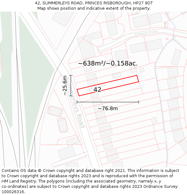 42, SUMMERLEYS ROAD, PRINCES RISBOROUGH, HP27 9DT: Plot and title map