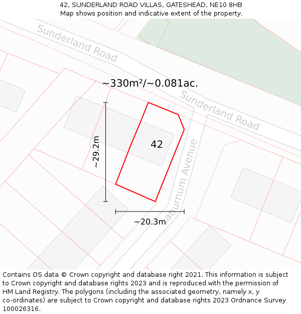 42, SUNDERLAND ROAD VILLAS, GATESHEAD, NE10 8HB: Plot and title map