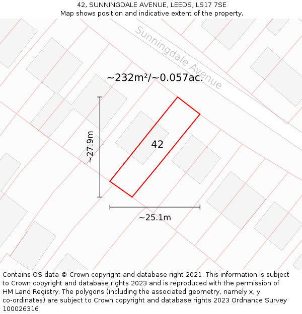 42, SUNNINGDALE AVENUE, LEEDS, LS17 7SE: Plot and title map
