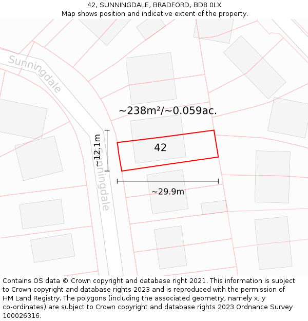 42, SUNNINGDALE, BRADFORD, BD8 0LX: Plot and title map