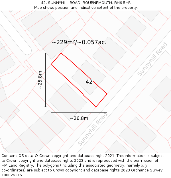 42, SUNNYHILL ROAD, BOURNEMOUTH, BH6 5HR: Plot and title map