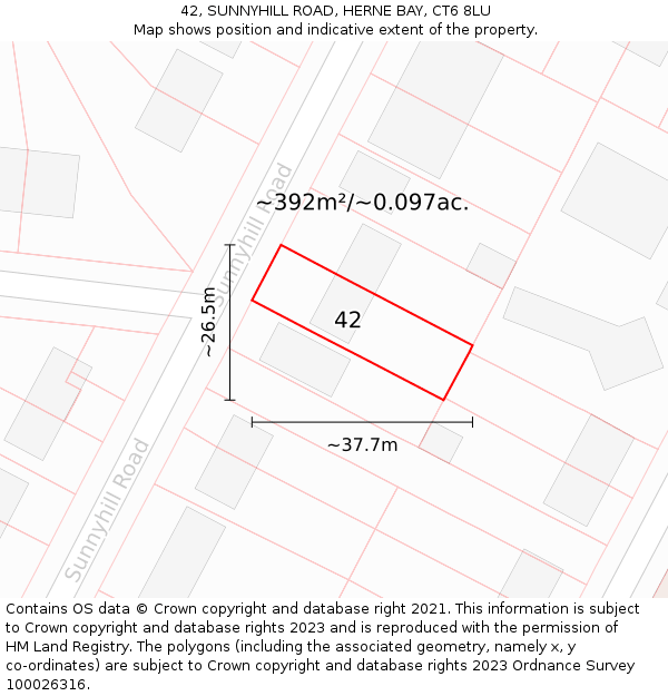 42, SUNNYHILL ROAD, HERNE BAY, CT6 8LU: Plot and title map