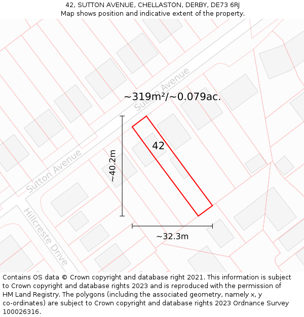 42, SUTTON AVENUE, CHELLASTON, DERBY, DE73 6RJ: Plot and title map