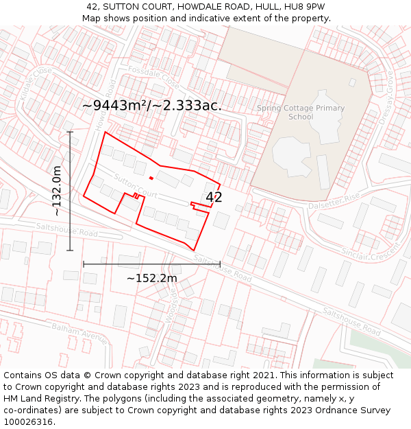 42, SUTTON COURT, HOWDALE ROAD, HULL, HU8 9PW: Plot and title map
