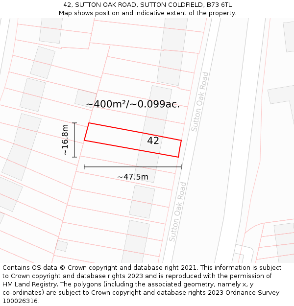 42, SUTTON OAK ROAD, SUTTON COLDFIELD, B73 6TL: Plot and title map