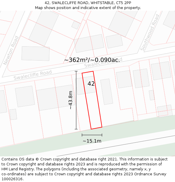 42, SWALECLIFFE ROAD, WHITSTABLE, CT5 2PP: Plot and title map