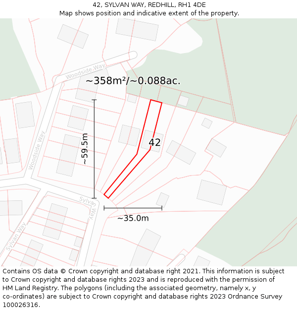 42, SYLVAN WAY, REDHILL, RH1 4DE: Plot and title map