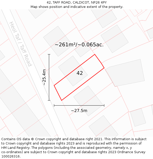 42, TAFF ROAD, CALDICOT, NP26 4PY: Plot and title map