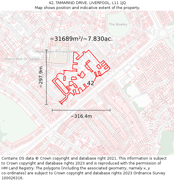 42, TAMARIND DRIVE, LIVERPOOL, L11 1JQ: Plot and title map
