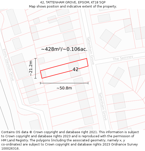 42, TATTENHAM GROVE, EPSOM, KT18 5QP: Plot and title map