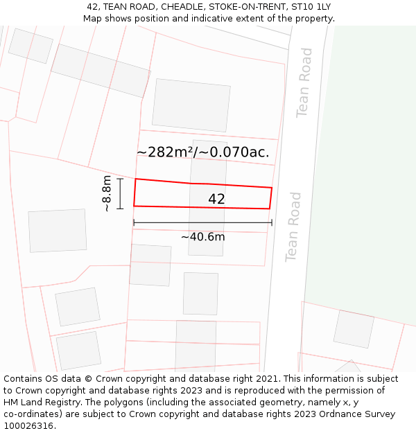 42, TEAN ROAD, CHEADLE, STOKE-ON-TRENT, ST10 1LY: Plot and title map