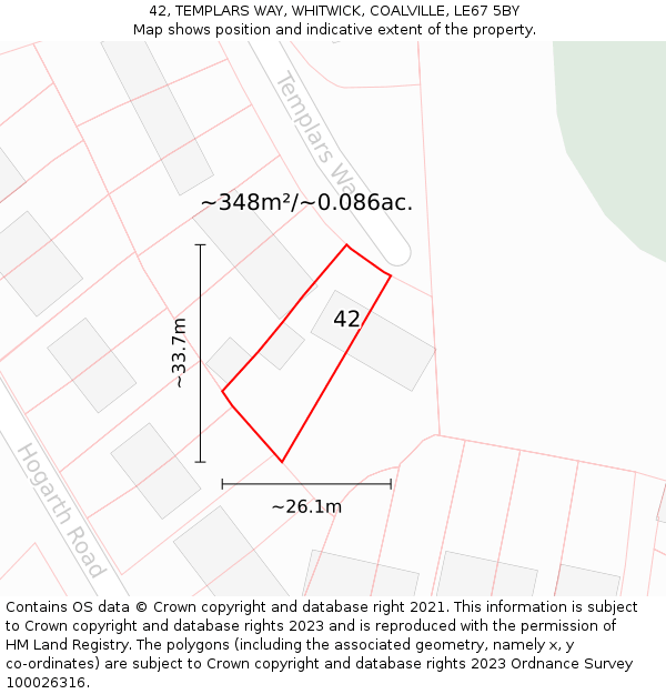 42, TEMPLARS WAY, WHITWICK, COALVILLE, LE67 5BY: Plot and title map
