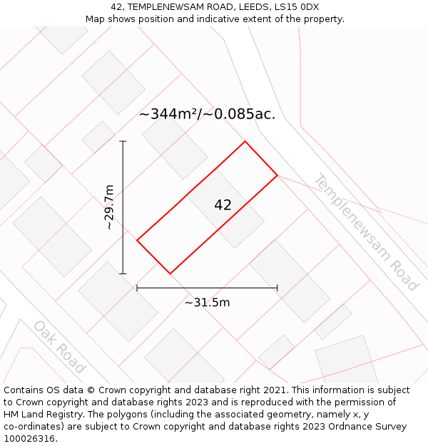 42, TEMPLENEWSAM ROAD, LEEDS, LS15 0DX: Plot and title map