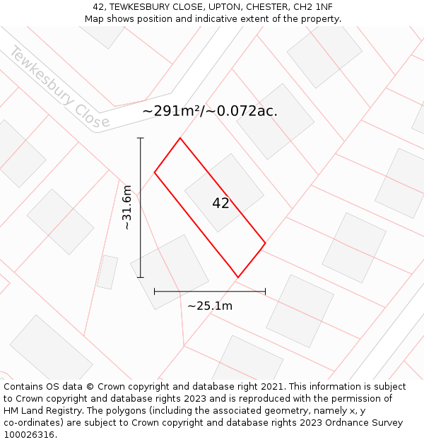 42, TEWKESBURY CLOSE, UPTON, CHESTER, CH2 1NF: Plot and title map