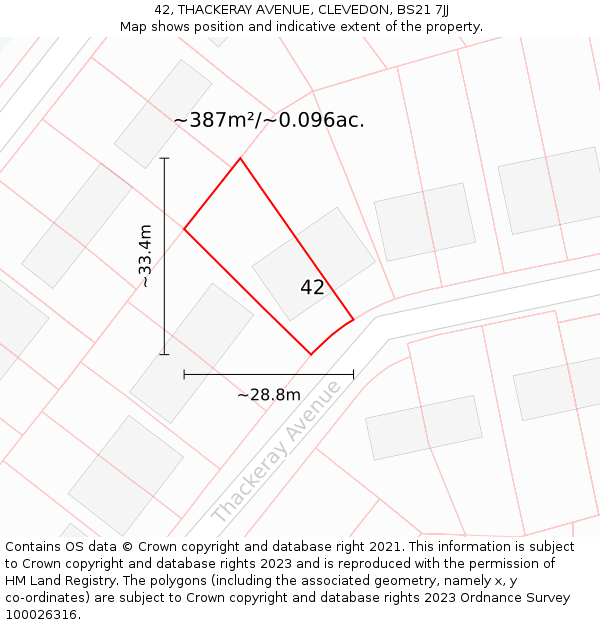 42, THACKERAY AVENUE, CLEVEDON, BS21 7JJ: Plot and title map