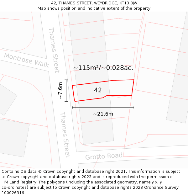 42, THAMES STREET, WEYBRIDGE, KT13 8JW: Plot and title map