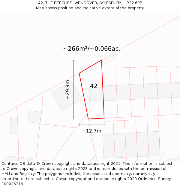 42, THE BEECHES, WENDOVER, AYLESBURY, HP22 6PB: Plot and title map