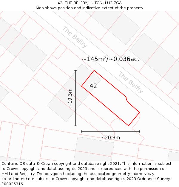 42, THE BELFRY, LUTON, LU2 7GA: Plot and title map