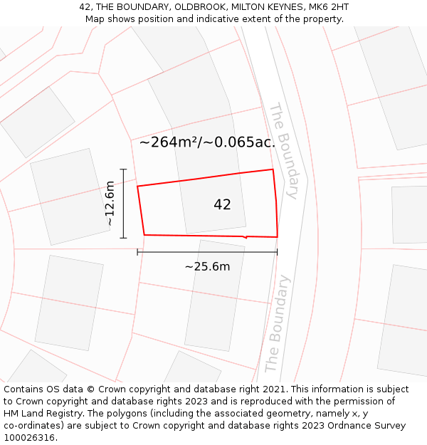 42, THE BOUNDARY, OLDBROOK, MILTON KEYNES, MK6 2HT: Plot and title map