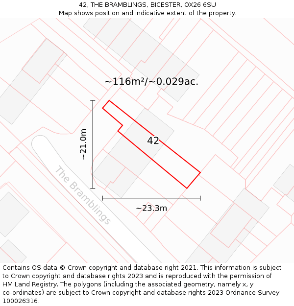 42, THE BRAMBLINGS, BICESTER, OX26 6SU: Plot and title map