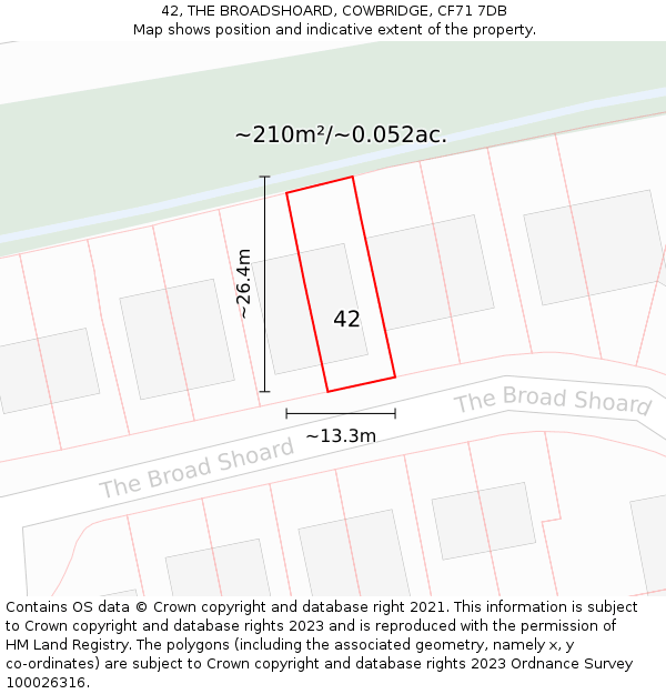 42, THE BROADSHOARD, COWBRIDGE, CF71 7DB: Plot and title map