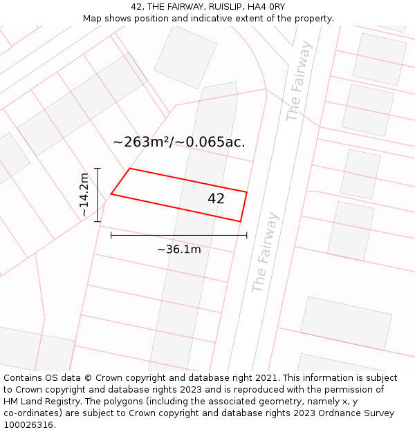 42, THE FAIRWAY, RUISLIP, HA4 0RY: Plot and title map