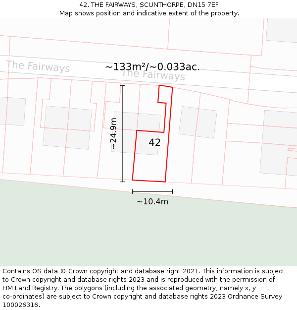 42, THE FAIRWAYS, SCUNTHORPE, DN15 7EF: Plot and title map