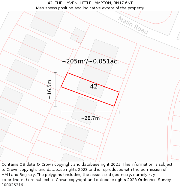 42, THE HAVEN, LITTLEHAMPTON, BN17 6NT: Plot and title map