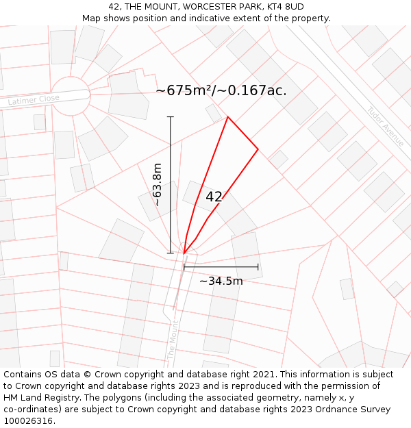 42, THE MOUNT, WORCESTER PARK, KT4 8UD: Plot and title map