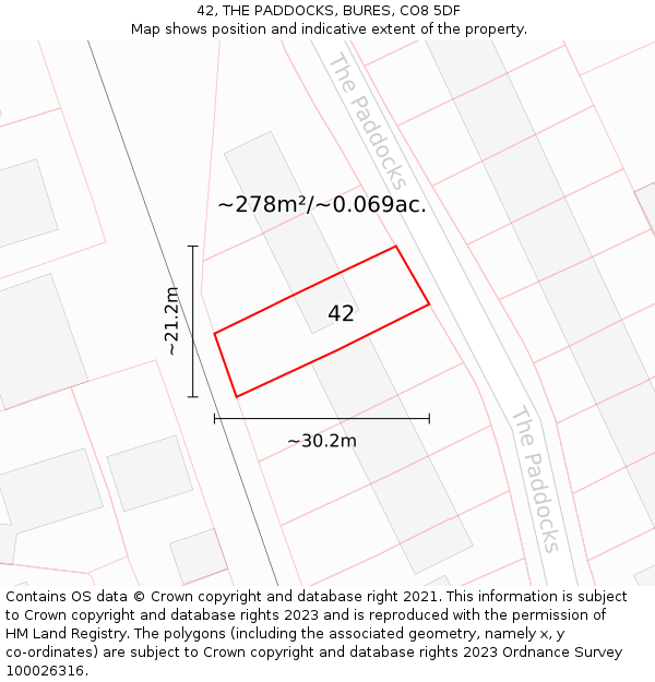 42, THE PADDOCKS, BURES, CO8 5DF: Plot and title map