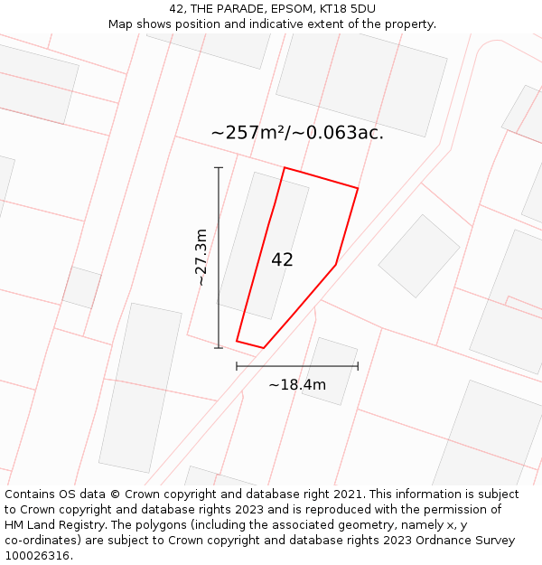 42, THE PARADE, EPSOM, KT18 5DU: Plot and title map