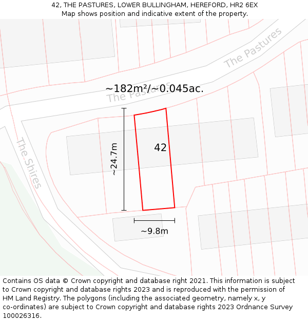 42, THE PASTURES, LOWER BULLINGHAM, HEREFORD, HR2 6EX: Plot and title map