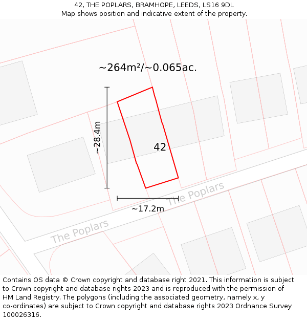 42, THE POPLARS, BRAMHOPE, LEEDS, LS16 9DL: Plot and title map