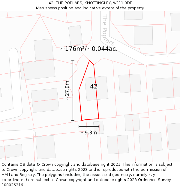 42, THE POPLARS, KNOTTINGLEY, WF11 0DE: Plot and title map