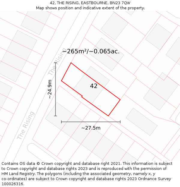 42, THE RISING, EASTBOURNE, BN23 7QW: Plot and title map