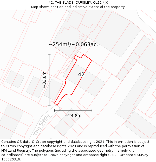42, THE SLADE, DURSLEY, GL11 4JX: Plot and title map