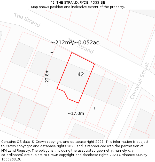 42, THE STRAND, RYDE, PO33 1JE: Plot and title map