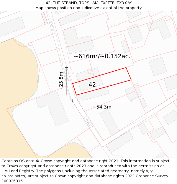 42, THE STRAND, TOPSHAM, EXETER, EX3 0AY: Plot and title map