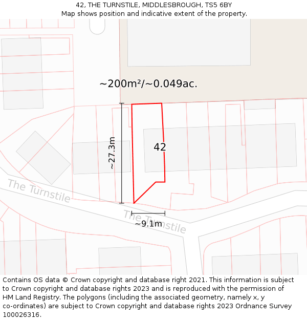 42, THE TURNSTILE, MIDDLESBROUGH, TS5 6BY: Plot and title map