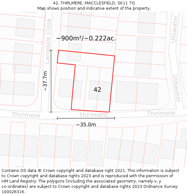 42, THIRLMERE, MACCLESFIELD, SK11 7YJ: Plot and title map
