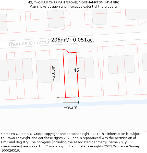 42, THOMAS CHAPMAN GROVE, NORTHAMPTON, NN4 8RQ: Plot and title map