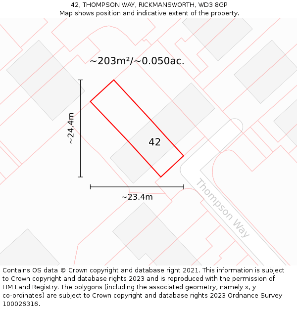 42, THOMPSON WAY, RICKMANSWORTH, WD3 8GP: Plot and title map