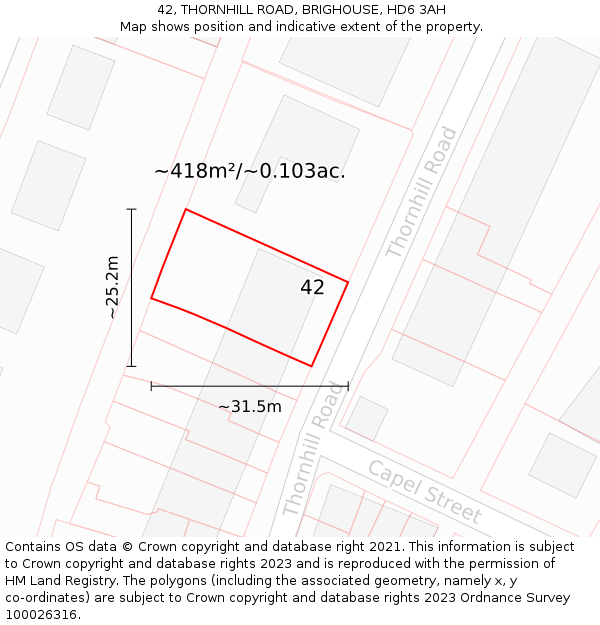42, THORNHILL ROAD, BRIGHOUSE, HD6 3AH: Plot and title map
