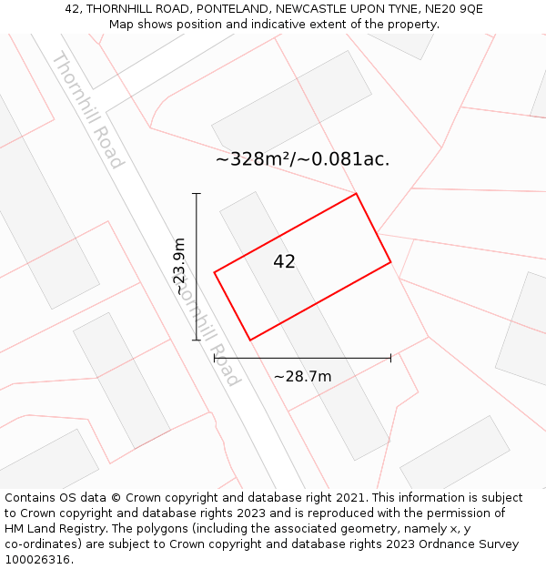 42, THORNHILL ROAD, PONTELAND, NEWCASTLE UPON TYNE, NE20 9QE: Plot and title map