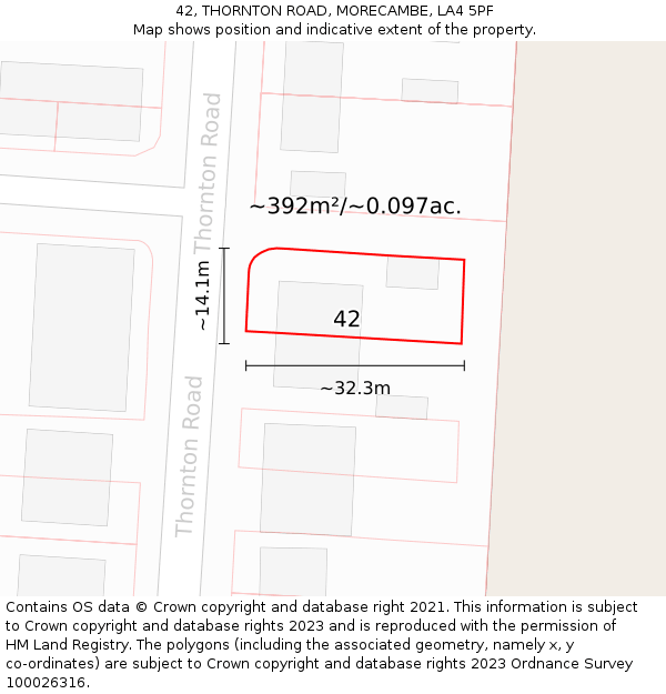 42, THORNTON ROAD, MORECAMBE, LA4 5PF: Plot and title map