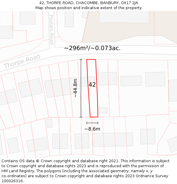 42, THORPE ROAD, CHACOMBE, BANBURY, OX17 2JA: Plot and title map