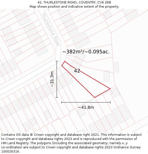 42, THURLESTONE ROAD, COVENTRY, CV6 2EB: Plot and title map